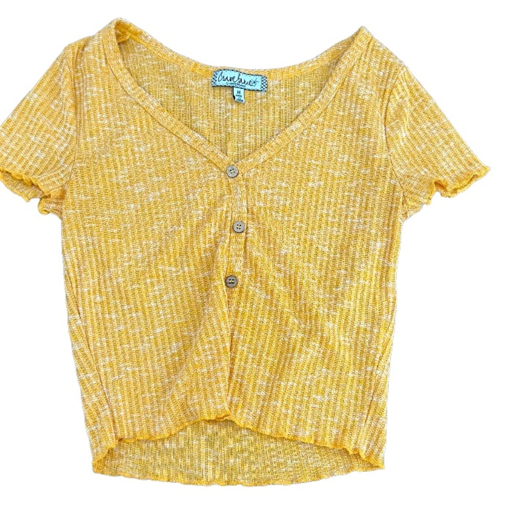 Crave Fame Yellow V-Neck with Wood Buttons Juniors/ Teen Medium